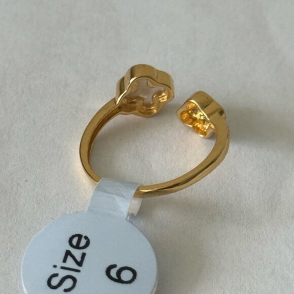 Rachel Zoe Sterling Silver 925 Gold Plated Double Clover Ring Sz. 6 - Picture 8 of 16